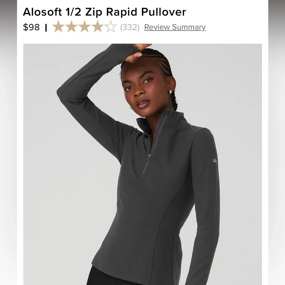 ALO Yoga Alosoft 1/2 Zip Rapid Pullover - Gray - Picture 1 of 8